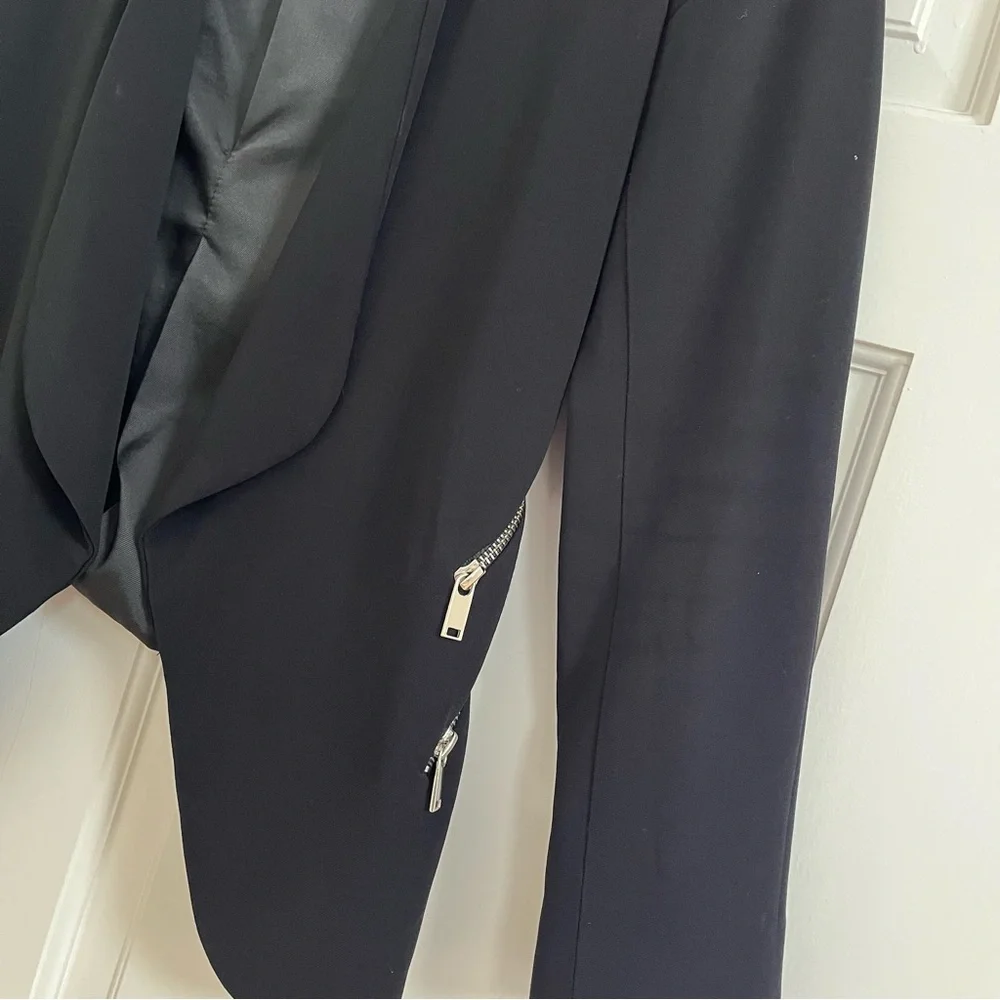LIKE NEW Zara Polish Black Drappy Blazer with Silver Hardware - Picture 2 of 6